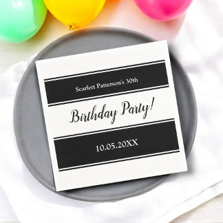 Modern Black And White Stripes Elegant Birthday Napkin