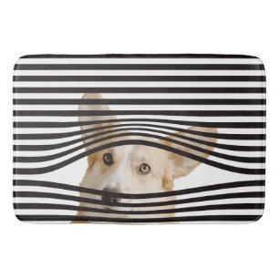 Modern black and white stripes funny dog modern    bath mat