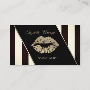 Modern Black And White Stripes,Glittery Lips Business Card