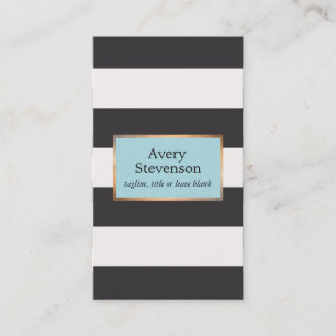 Modern Black and White Stripes Gold Lined Plaque Business Card