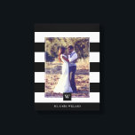 Modern Black and White Stripes Monogrammed Photo Canvas Print<br><div class="desc">Modern black and white stripes frame photo canvas. Personalise it with your wedding date,  family name,  or any text of your choice for a beautiful and unique piece of wall art.</div>