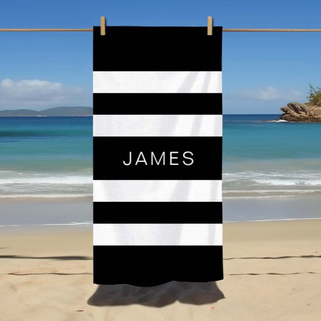 Modern Black And White Stripes Pattern Beach Towel (Modern Black And White Stripes Pattern Beach Towel)