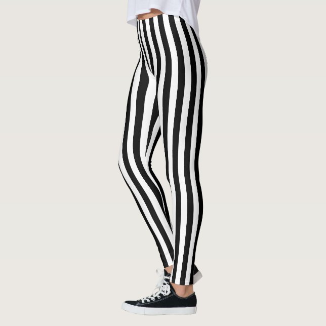 Modern black and white stripes pattern leggings (Left)