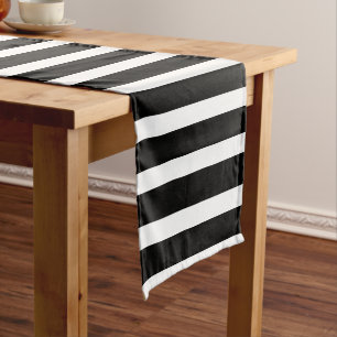 Modern Black And White Stripes Pattern Short Table Runner