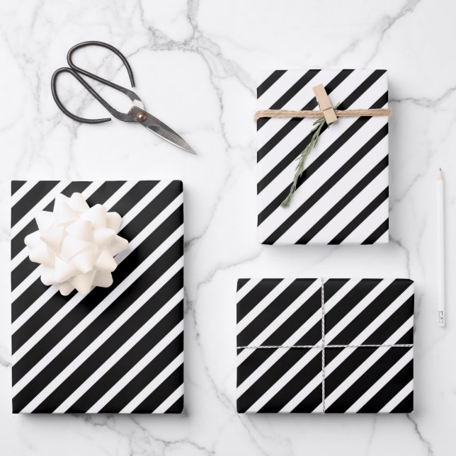 Modern Black And White Stripes Pattern  Wrapping Paper Sheet (Front)