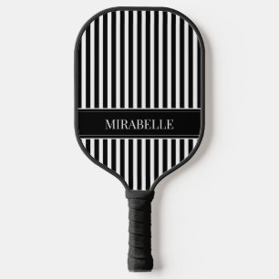 Modern Black and White Stripes Personalised Pickleball Paddle