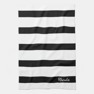 Modern Black and White Stripes Tea Towel
