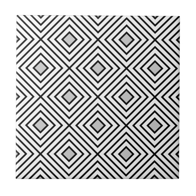 Modern Black And White Stripes Tribal Pattern Tile (Front)