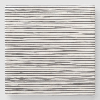 Modern Black and White Stripes Watercolor   Stone Coaster