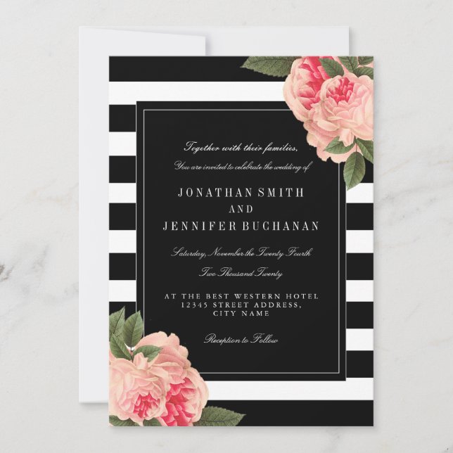Modern Black and White Stripes Wedding Suite Invitation (Front)