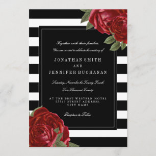 Modern Black and White Stripes Wedding Suite Invitation