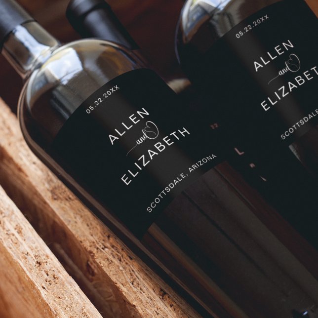 Modern Black and White Stylish Wedding Sparkling W Wine Label (Creator Uploaded)