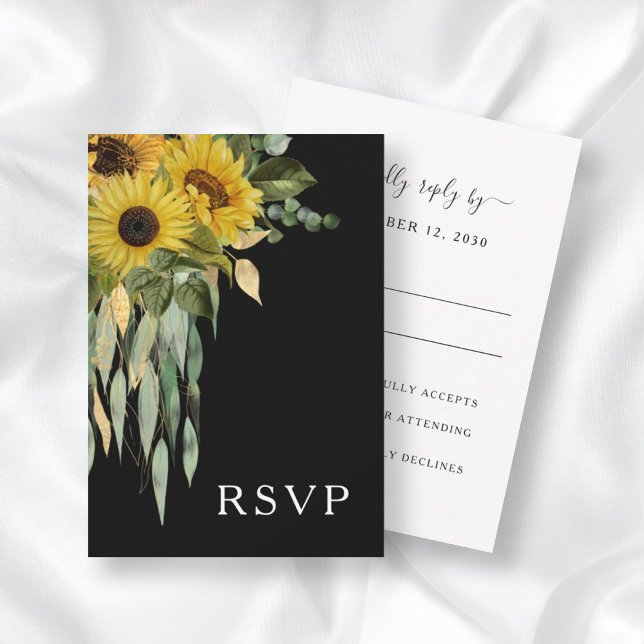 Modern Black And White Sunflower Wedding  RSVP Card (Creator Uploaded)