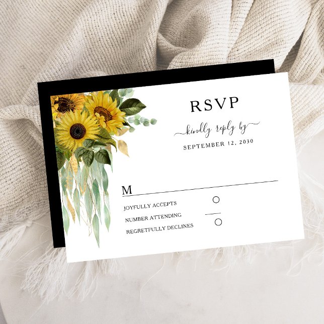 Modern Black And White Sunflower Wedding  RSVP Card (Modern Black And White Sunflower Wedding RSVP Card)