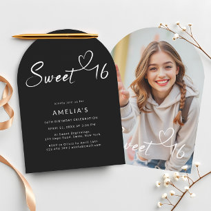Modern Black and White Sweet 16 Photo Arch Invitation