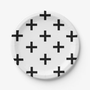 Modern black and white Swiss Cross pattern Paper Plate