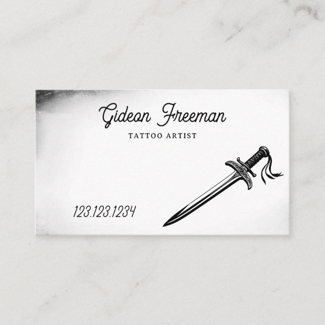 Modern Black and White Sword Tattoo Artist Business Card (Front)