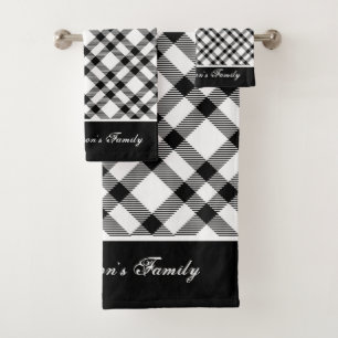Modern Black and White Tartan Plaid Bath Towel Set
