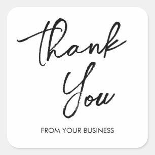 Modern Black and White Thank You Script Square Sticker