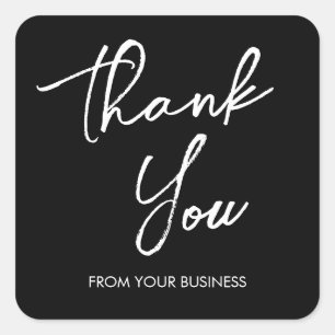 Modern Black and White Thank You Script Square Sticker