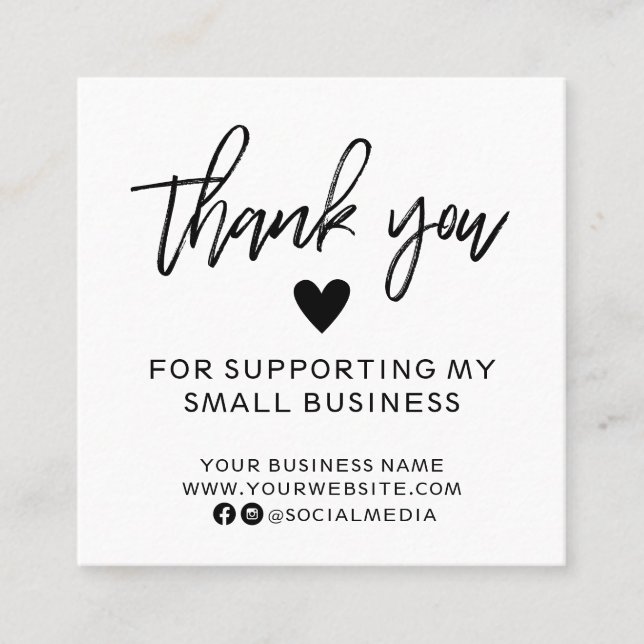 Modern Black and White Thank You Square Business Card (Front)