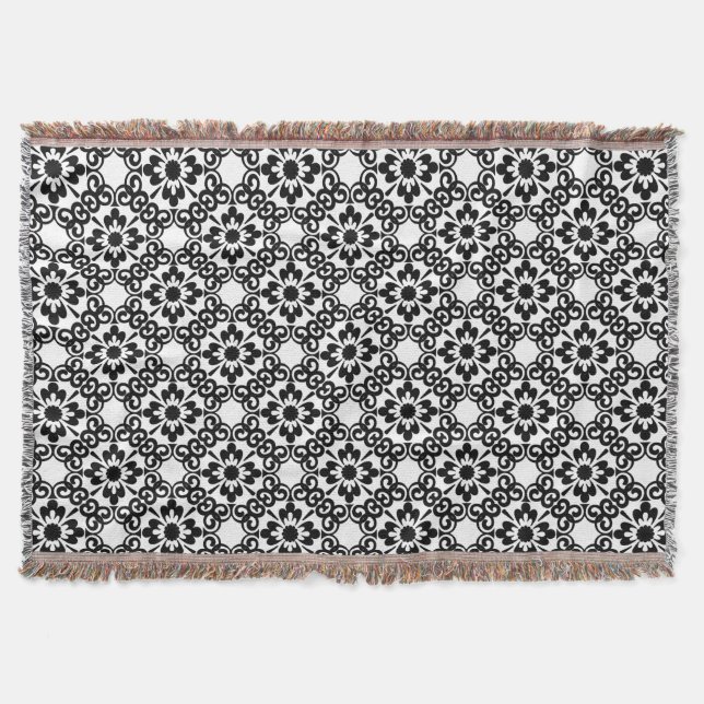 MODERN BLACK AND WHITE TILE THROW BLANKET (Front)