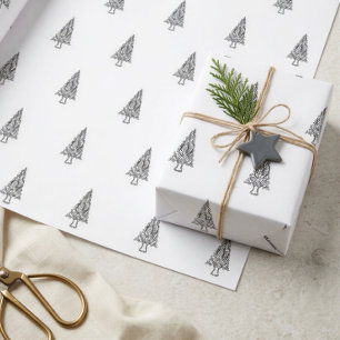 Modern Black And White Tree Minimalist Christmas  Wrapping Paper