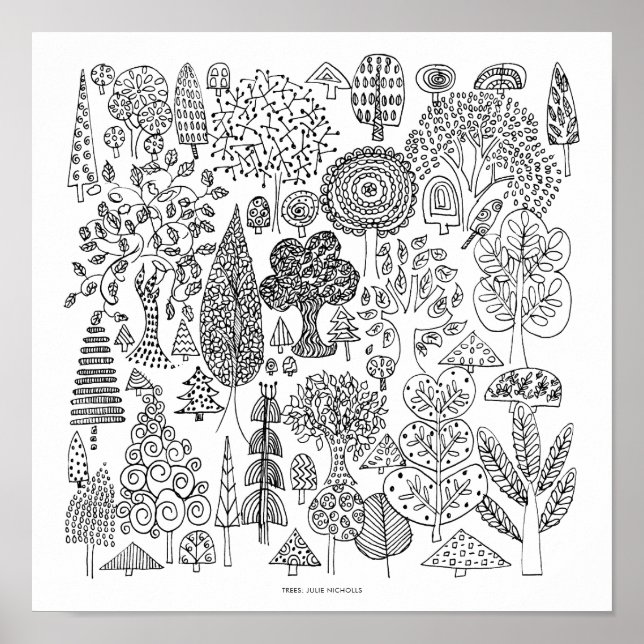 Modern Black and White Trees Pattern Poster (Front)