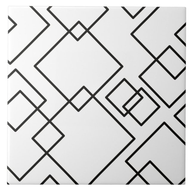 Modern black and white trendy lines geometric chic tile (Front)