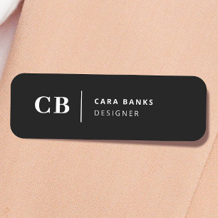 Modern Black and White Trendy Stylish Monogram Name Tag