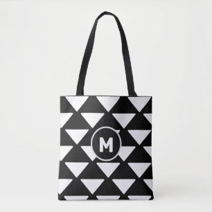 Modern Black and White Triangle Pattern Tote Bag