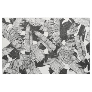 Modern Black and White Tropical Banana Leaves Fabric
