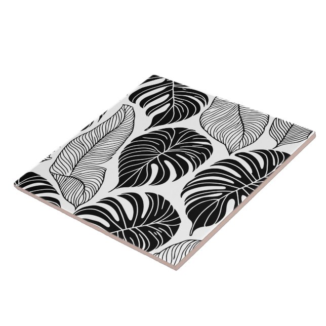 Modern black and white tropical leaves tile (Side)