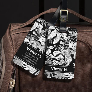 Modern Black and White Tropical Masculin Luggage Tag