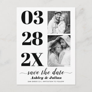 Modern black and white two photo Save the Date Postcard
