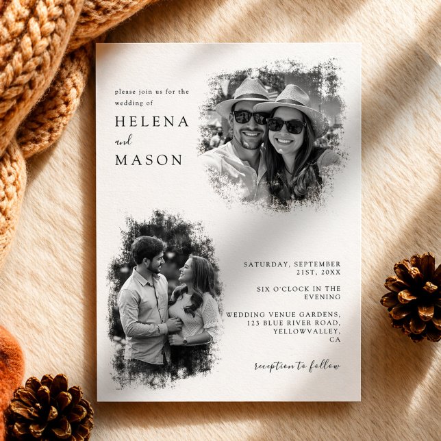 Modern Black and White Two Photo wedding Invitation (Creator Uploaded)