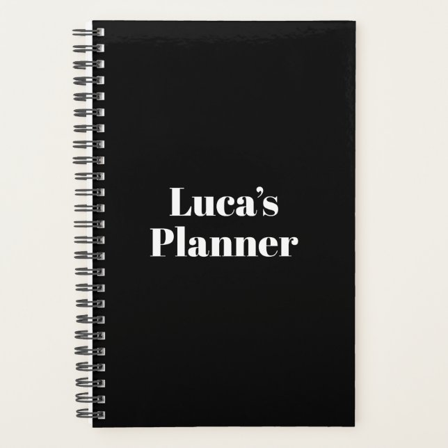 Modern black and white typography custom name  planner (Front)