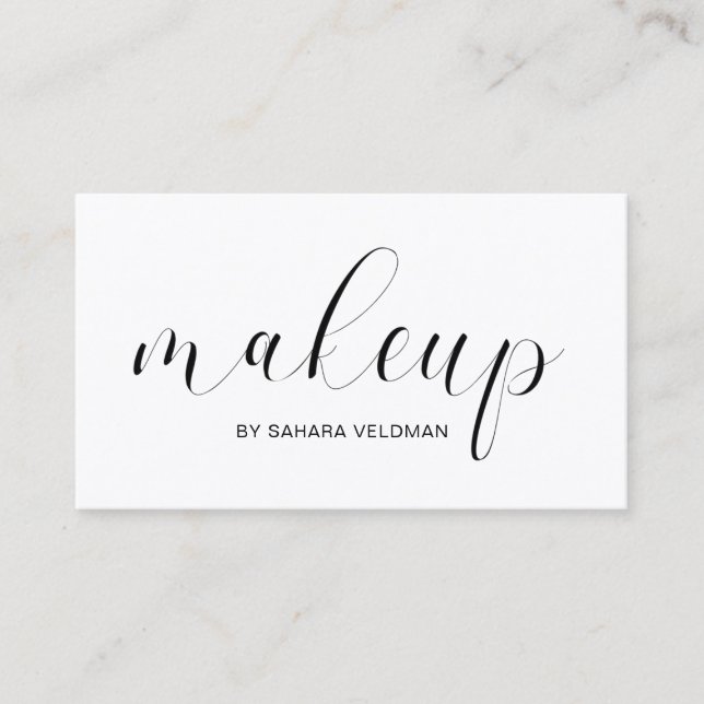 Modern Black and White Typography Makeup Artist Business Card (Front)