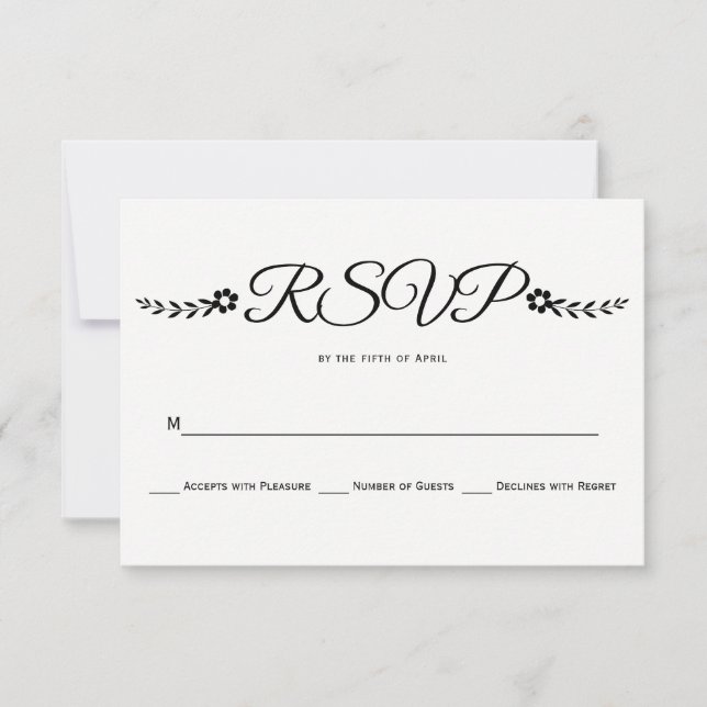 Modern black and white typography wedding RSVP Card (Front)