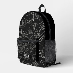 Modern Black and White Video Game Gamer Printed Backpack