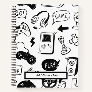  Modern Black and White Video Game Pattern Notebook