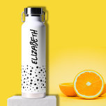 Modern Black and White Water Bottle<br><div class="desc">A fun polka dot pattern accents the bottom of this water bottle personalised with your name printed vertically in chic lettering on both sides.</div>