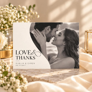 Modern Black and White Wave Photo Wedding Thank You Card