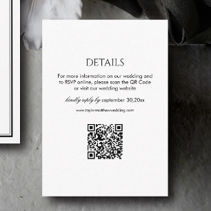 Modern Black and White Wedding Details Qr Code Enclosure Card