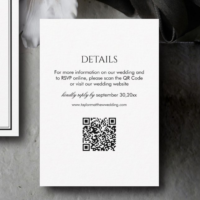 Modern Black and White Wedding Details Qr Code Enclosure Card (Creator Uploaded)