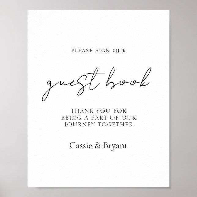 Modern Black and White Wedding Guest Book Sign (Front)