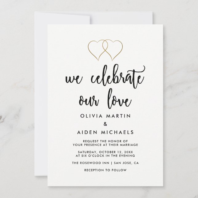 Modern Black and White Wedding Heart Invitation (Front)