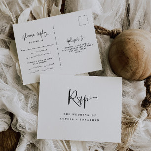 Modern Black and White Wedding Meal Choice RSVP Postcard