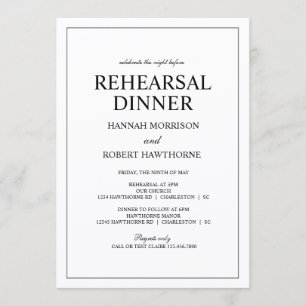 Modern Black and White Wedding Rehearsal Dinner Invitation