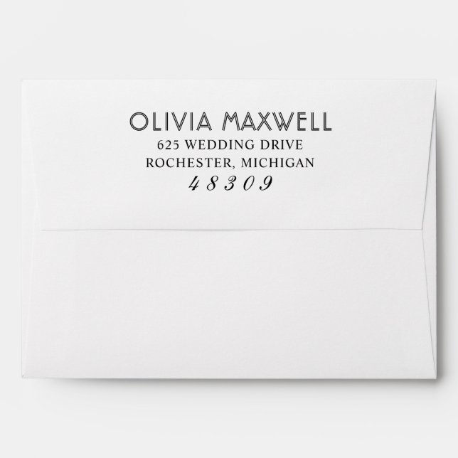 Modern Black and White Wedding Return Address Envelope (Back (Top Flap))